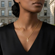 Load image into Gallery viewer, Italian 14k Two-Tone Gold 17mm Reversible Radiant Cross Religious Charm Pendant with Optional Necklace,  16-17-18 Inch
