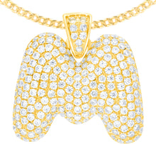 Load image into Gallery viewer, 10k Yellow Gold 0.7&quot; Pave CZ Personalized Bubble Alphabet Letter A - Z Initial Charm Pendant with optional Chain Necklace
