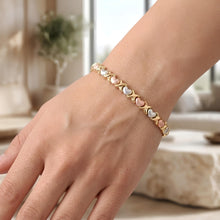 Load image into Gallery viewer, 14k Tri-Color Gold 5.7mm XOXO Heart Stampato Link Bracelet, 7.25 Inch
