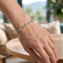 Load image into Gallery viewer, 14k Yellow Gold 5mm Natural Onyx, Malachite or Turquoise Gemstone Round Mirror Link Bracelet, Adjustable 6.5" - 7.25 Inch
