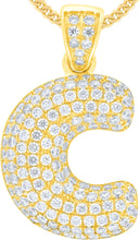 Load image into Gallery viewer, 10k Yellow Gold 0.7&quot; Pave CZ Personalized Bubble Alphabet Letter A - Z Initial Charm Pendant with optional Chain Necklace
