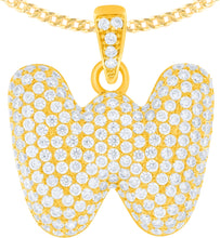 Load image into Gallery viewer, 10k Yellow Gold 0.5&quot; Pave CZ Personalized Bubble Alphabet Letter A - Z Initial Charm Pendant with optional Chain Necklace
