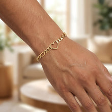 Load image into Gallery viewer, 14k Yellow Gold 17.4mm Open Heart Charm 4.5mm Lite Figaro Link Bracelet, 7 Inch

