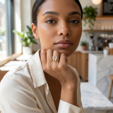 Load image into Gallery viewer, 10k Two-Tone Yellow Gold and White Gold 15mm Personalized A-Z Initial Cursive Letter Ring, Sizes 3 - 10
