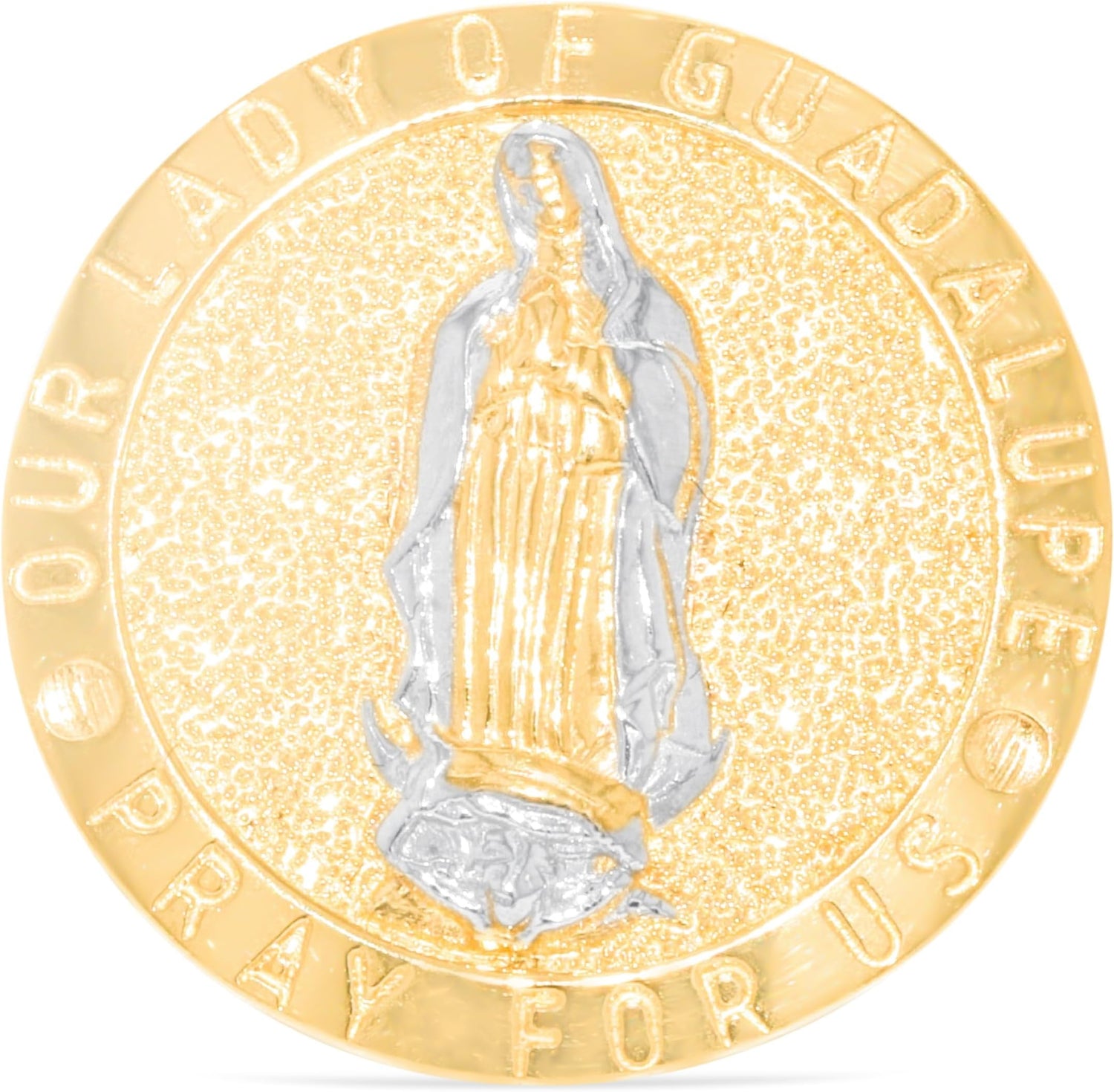 10k Yellow Gold 24mm Our Lady Of Guadalupe Virgin Mother Mary Pray For Us Catholic Saint Religious Medallion Men's Ring, Sizes 5-13