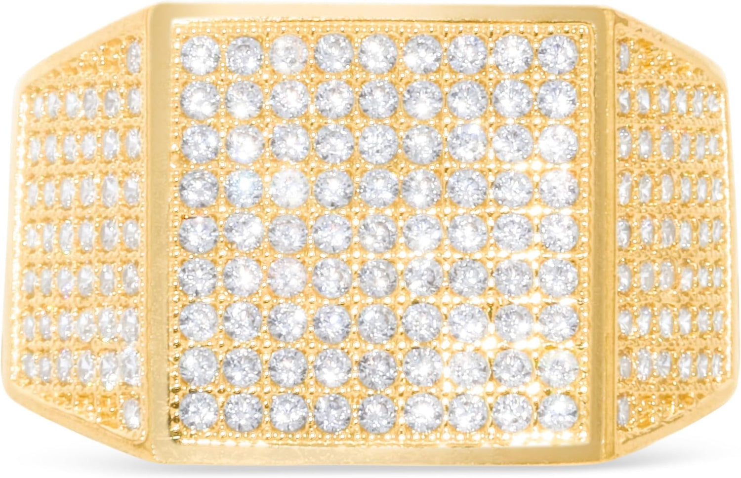 10k Yellow Gold 13.8mm Pave CZ Square Signet Ring, Sizes 4-13