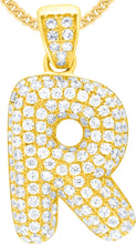 Load image into Gallery viewer, 10k Yellow Gold 0.7&quot; Pave CZ Personalized Bubble Alphabet Letter A - Z Initial Charm Pendant with optional Chain Necklace
