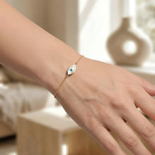 Load image into Gallery viewer, 14k Yellow Gold 15.6mm Mother of Pearl Gemstone Evil Eye Enamel Charm Link Bracelet, Adjustable 6.25" - 7 Inch
