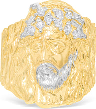 Load image into Gallery viewer, 10k Yellow Gold 25mm Jesus Face Two-Tone CZ Openwork Men&#39;s Ring, Sizes 5-13
