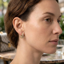 Load image into Gallery viewer, 14k Two-Tone Gold 17.3mm Double Row Square Split C-Hoop Earrings
