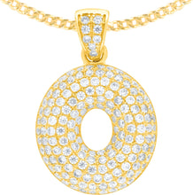 Load image into Gallery viewer, 10k Yellow Gold 0.7&quot; Pave CZ Personalized Bubble Alphabet Letter A - Z Initial Charm Pendant with optional Chain Necklace
