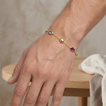 Load image into Gallery viewer, 14k Yellow Gold 6.2mm Natural Amethyst &amp; Blue Topaz Pebble Gemstone Link Bracelet, Adjustable 6" - 6.5" - 7.5 Inch
