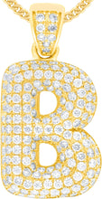 Load image into Gallery viewer, 10k Yellow Gold 0.5&quot; Pave CZ Personalized Bubble Alphabet Letter A - Z Initial Charm Pendant with optional Chain Necklace
