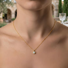Load image into Gallery viewer, 14k Yellow Gold 4mm Birthstone Charm Pendant Chain Necklace, 16"-18" (Garnet Amethyst Aquamarine White Topaz Emerald Moonstone Ruby Peridot Blue Sapphire Pink Sapphire Citrine Sky Blue Topaz)
