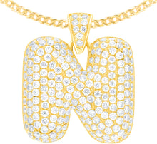 Load image into Gallery viewer, 10k Yellow Gold 0.5&quot; Pave CZ Personalized Bubble Alphabet Letter A - Z Initial Charm Pendant with optional Chain Necklace
