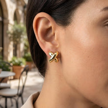 Load image into Gallery viewer, 925 Sterling Silver or 14k Gold over Silver 16mm Puffy X Stud Earrings
