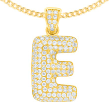 Load image into Gallery viewer, 10k Yellow Gold 0.7&quot; Pave CZ Personalized Bubble Alphabet Letter A - Z Initial Charm Pendant with optional Chain Necklace
