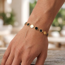 Load image into Gallery viewer, 14k Yellow Gold 5mm Natural Onyx, Malachite or Turquoise Gemstone Round Mirror Link Bracelet, Adjustable 6.5" - 7.25 Inch
