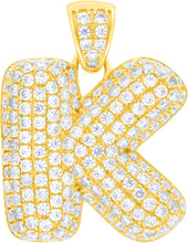 Load image into Gallery viewer, 10k Yellow Gold 0.5&quot; Pave CZ Personalized Bubble Alphabet Letter A - Z Initial Charm Pendant with optional Chain Necklace
