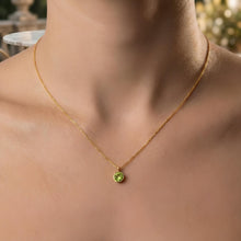 Load image into Gallery viewer, 14k Yellow Gold 4mm Birthstone Charm Pendant Chain Necklace, 16"-18" (Garnet Amethyst Aquamarine White Topaz Emerald Moonstone Ruby Peridot Blue Sapphire Pink Sapphire Citrine Sky Blue Topaz)

