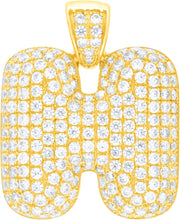 Load image into Gallery viewer, 10k Yellow Gold 0.5&quot; Pave CZ Personalized Bubble Alphabet Letter A - Z Initial Charm Pendant with optional Chain Necklace

