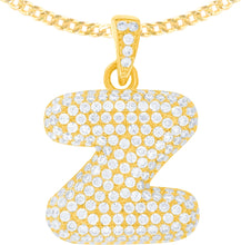 Load image into Gallery viewer, 10k Yellow Gold 0.5&quot; Pave CZ Personalized Bubble Alphabet Letter A - Z Initial Charm Pendant with optional Chain Necklace
