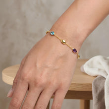 Load image into Gallery viewer, 14k Yellow Gold 6.2mm Natural Amethyst &amp; Blue Topaz Pebble Gemstone Link Bracelet, Adjustable 6" - 6.5" - 7.5 Inch
