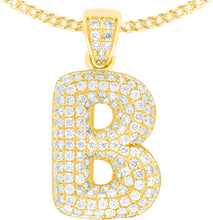 Load image into Gallery viewer, 10k Yellow Gold 0.5&quot; Pave CZ Personalized Bubble Alphabet Letter A - Z Initial Charm Pendant with optional Chain Necklace
