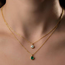 Load image into Gallery viewer, 14k Yellow Gold 4mm Birthstone Charm Pendant Chain Necklace, 16"-18" (Garnet Amethyst Aquamarine White Topaz Emerald Moonstone Ruby Peridot Blue Sapphire Pink Sapphire Citrine Sky Blue Topaz)
