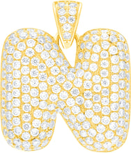 Load image into Gallery viewer, 10k Yellow Gold 0.7&quot; Pave CZ Personalized Bubble Alphabet Letter A - Z Initial Charm Pendant with optional Chain Necklace
