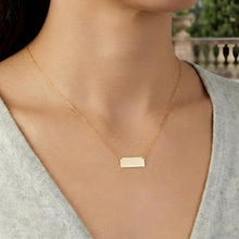 Load image into Gallery viewer, 14k Yellow Gold Mirror Rectangle Bar Custom Engraveable Charm Pendant Adjustable Chain Necklace, 16 Inch-18" (8 characters max)
