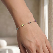 Load image into Gallery viewer, 14k White Gold Link Natural Garnet, Peridot, Amethyst, Citrine, Blue Topaz Multi-Gemstone Bracelet, 7 Inch
