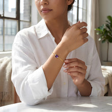 Load image into Gallery viewer, Floreo 14k Yellow Gold Paperclip Chain Heart Gemstone Bracelet 7 Inch
