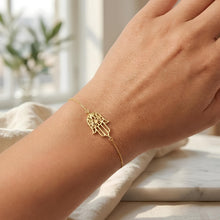 Load image into Gallery viewer, 14k Yellow Gold 20.4mm Hamsa Hand Charm Link Bracelet, Adjustable 6.75" - 7 Inch
