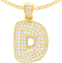 Load image into Gallery viewer, 10k Yellow Gold 0.5&quot; Pave CZ Personalized Bubble Alphabet Letter A - Z Initial Charm Pendant with optional Chain Necklace
