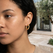 Load image into Gallery viewer, 925 Sterling Silver or 14k Gold over Silver 28mm Open Heart C-Hoop Earrings
