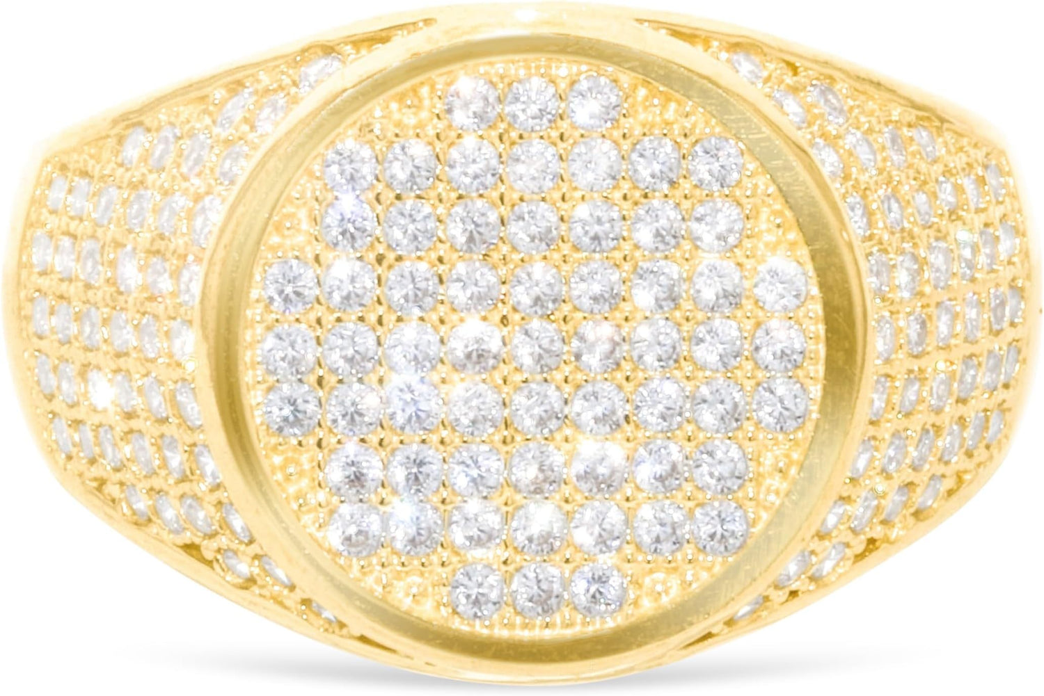 10k Yellow Gold 15.2mm Pave CZ Beveled Square Signet Ring, Sizes 4-13