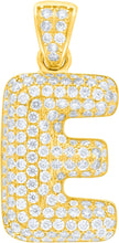 Load image into Gallery viewer, 10k Yellow Gold 0.5&quot; Pave CZ Personalized Bubble Alphabet Letter A - Z Initial Charm Pendant with optional Chain Necklace
