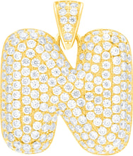 Load image into Gallery viewer, 10k Yellow Gold 0.5&quot; Pave CZ Personalized Bubble Alphabet Letter A - Z Initial Charm Pendant with optional Chain Necklace
