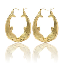 Load image into Gallery viewer, 10k Yellow Gold Friendship Love Kissing Dolphins Hoop Earrings
