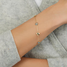 Load image into Gallery viewer, 14k Yellow Gold 6.4mm Natural Blue Topaz Gemstone Pebble Charm Bracelet, Adjustable 6.25 Inch-7.25"
