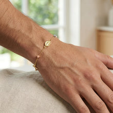 Load image into Gallery viewer, 14k Tri-Color Gold Virgin Mary, Cross &amp; Cube Charm Link Bracelet, Adjustable 7" - 7.5 Inch
