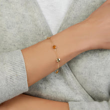 Load image into Gallery viewer, 14k Yellow Gold 6.4mm Natural Blue Topaz Gemstone Pebble Charm Bracelet, Adjustable 6.25 Inch-7.25"
