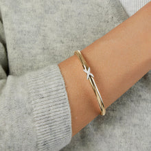 Load image into Gallery viewer, Italian .08cttw Diamond 14k Two-Tone Gold 6.6mm X Charm Stretch Mesh Slip-On Bracelet

