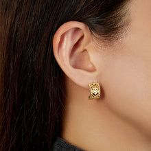 Load image into Gallery viewer, Italian .02cttw Diamond 14k Yellow Gold or White Gold 14.8mm Beaded Half Hoop Stud Earrings
