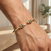 Load image into Gallery viewer, 14k Yellow Gold Panther Enamel Open Cuff 3mm Bangle Bracelet
