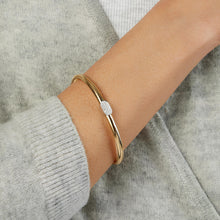 Load image into Gallery viewer, Italian .09cttw Diamond 14k Two-Tone Gold Oval Charm Stretch Mesh Slip-On Bracelet
