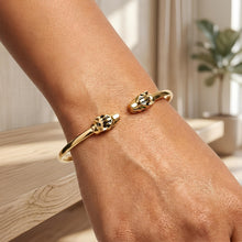 Load image into Gallery viewer, 14k Yellow Gold Panther Enamel Open Cuff 3mm Bangle Bracelet
