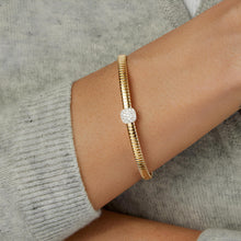 Load image into Gallery viewer, Italian .21cttw Diamond 14k Two-Tone Gold 7mm Square Charm Tubogas Cuff Bracelet

