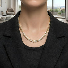 Load image into Gallery viewer, 14k Yellow Gold 8mm or 9mm Two-Tone with White Pave Squared Lite Miami Cuban Chain Necklace, 22"
